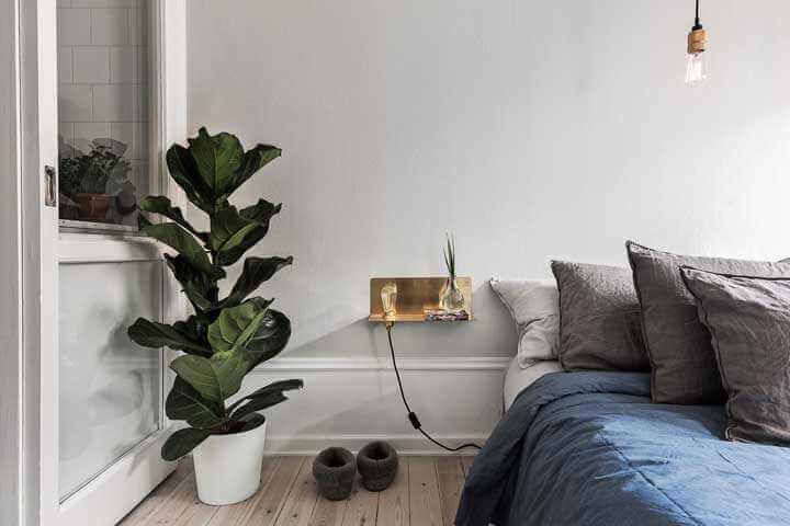 decoração de quarto com vaso de ficus lyrata para plantas para dentro de casa