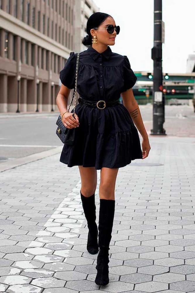 vestido para all black look feminino com bota over