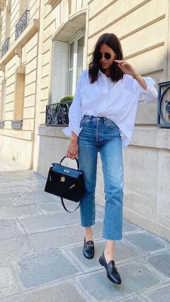 looks com camisa branca oversized e calça jeans 