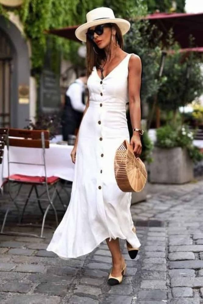 vestido com botões na frente para look all white 