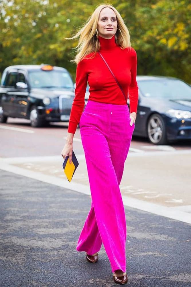 look com calça rosa pink e cacharrel vermelha