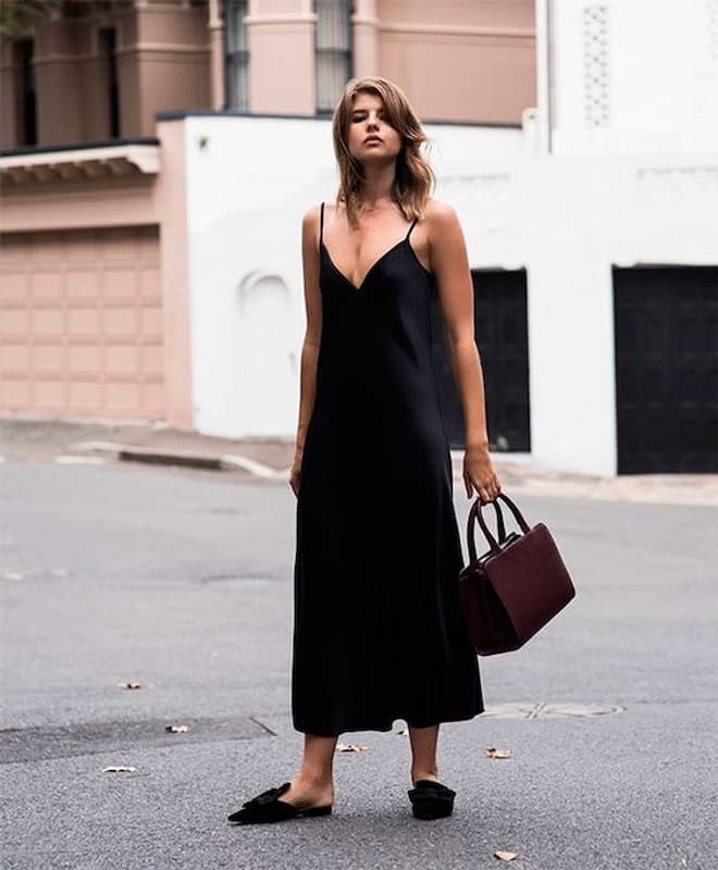 look com slip dress preto midi 