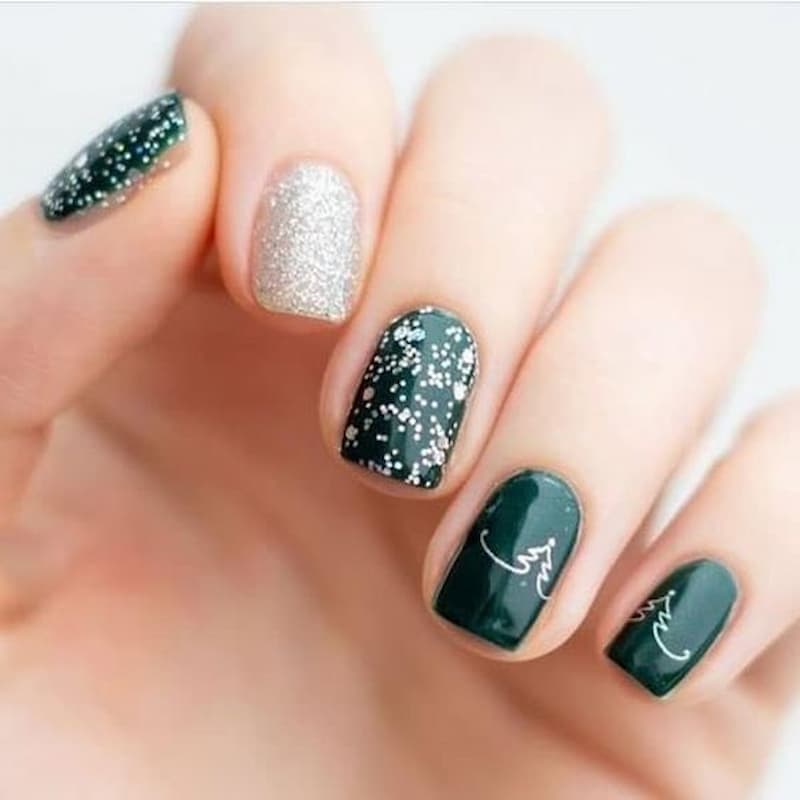 unhas para natal verde e prata 