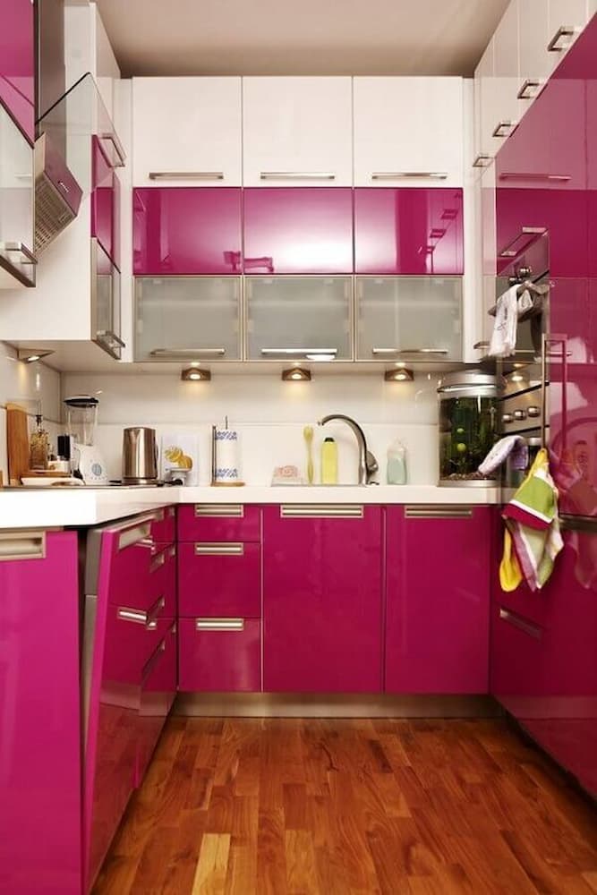 decoração para cozinha rosa simples e pequena