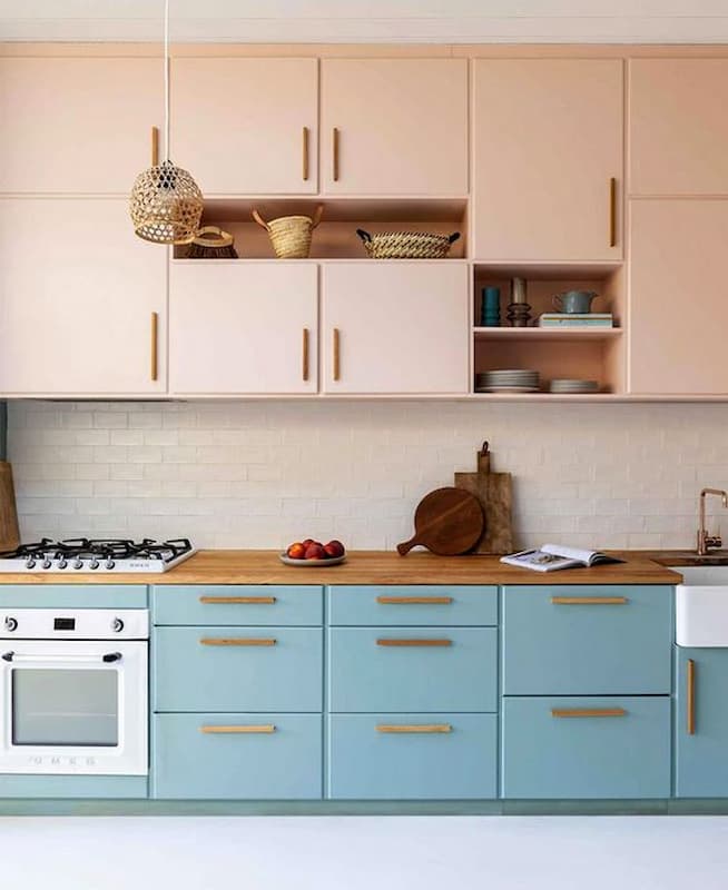 decoração retrô para cozinha rosa e azul 