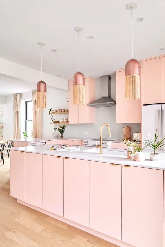 luminária moderna para decoração de cozinha rosa integrada