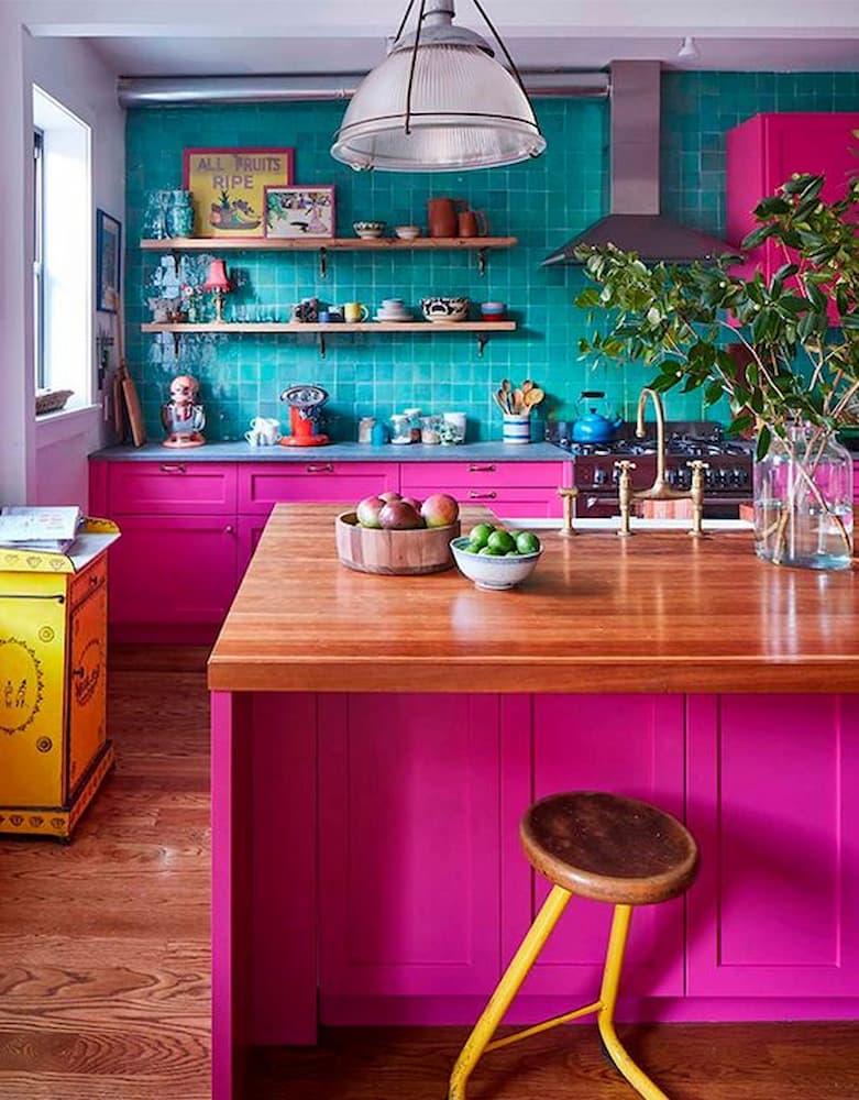 revestimento azul para decoração de cozinha rosa simples 