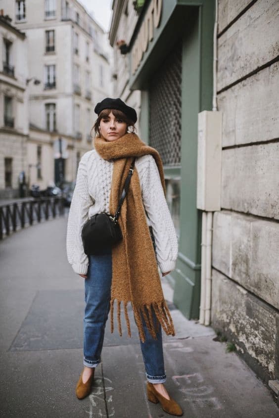 blusa de lãpara look com cachecol e jeans 