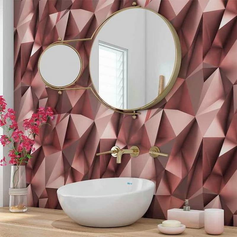 decoração rose gold para banheiro com papel de parede 3D 