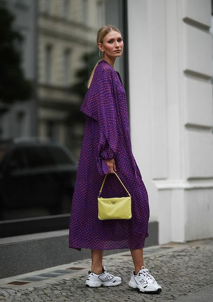 look com vestido de manga longa soltinho midi