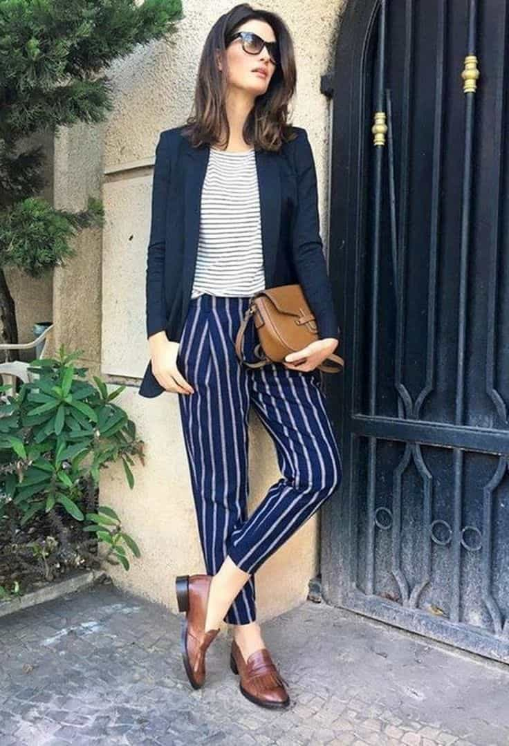 calça listrada para look com mocassim marrom Foto Isabela Fiorentino